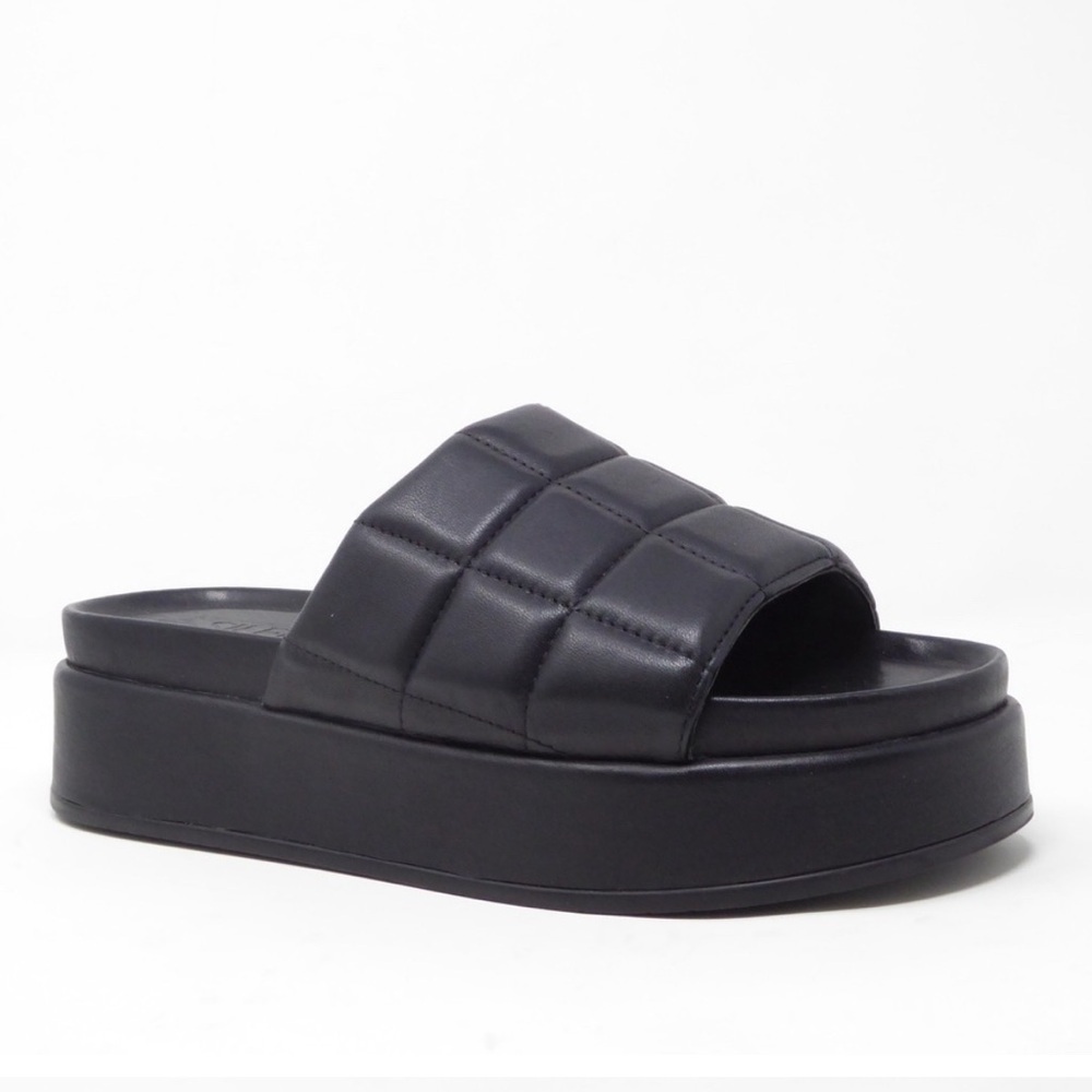 Silent D Porta Black Quilted Platform Slide Sandals Leather 8–8.5 Anthropologie